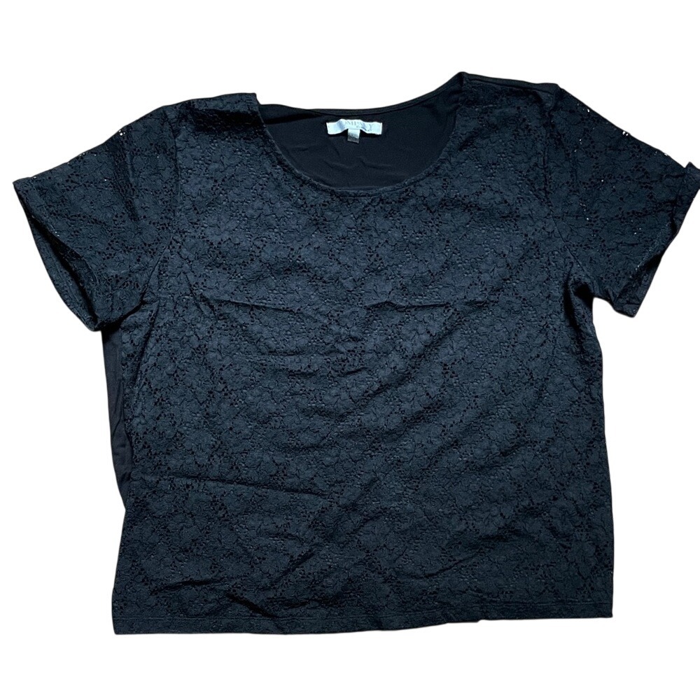 Company Ellen Tracy‎ Lace Front Top Womens XXL Black Good Short Sleeve EFSO1309